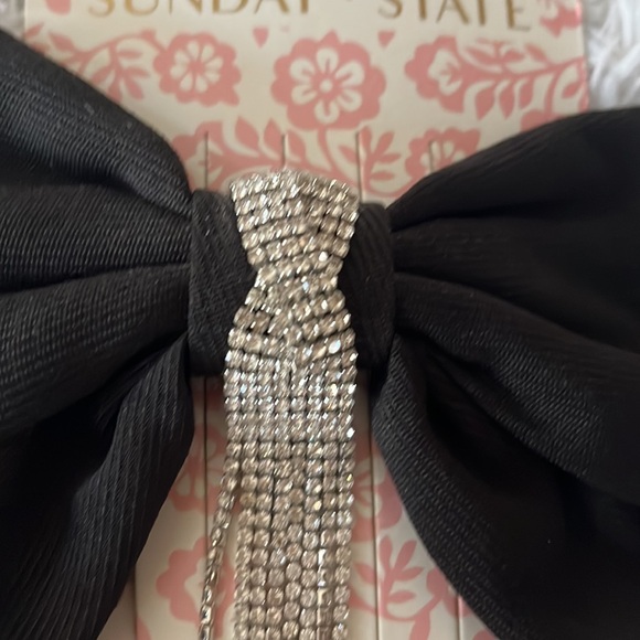 Sunday State Hair Clip With Black Polyester Bow Dripping Rhinestone Detail - Picture 4 of 11